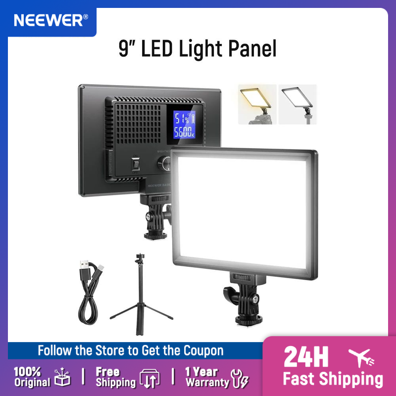 Photography Lighting Kit Neewer - NEEWER ベーシック 9インチ LEDライトパネル、3200-5600K エッジライト調光可能カメラ用ソフトキーライト、デスク三脚スタンド付き、CRI95+ 800ルクス