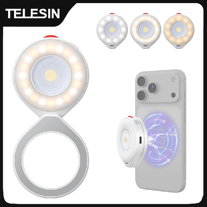 Photography Lighting Brands - TELESIN 磁気フラッシュライト スマートフォン写真撮影 ミニ自撮りライト 調整可能な明るさ Iphone