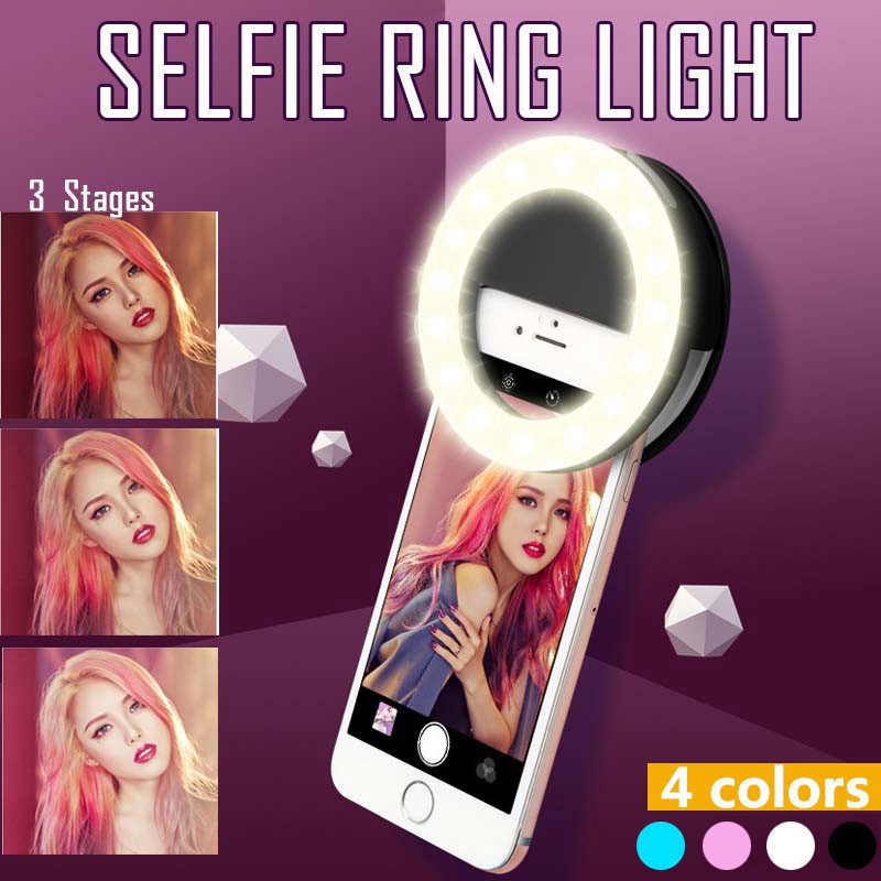 Photography Lighting Tool - LEDセルフィーリングライト,3レベル調整モード,USB充電付き照明,セルフィーランプ,携帯電話の写真撮影用
