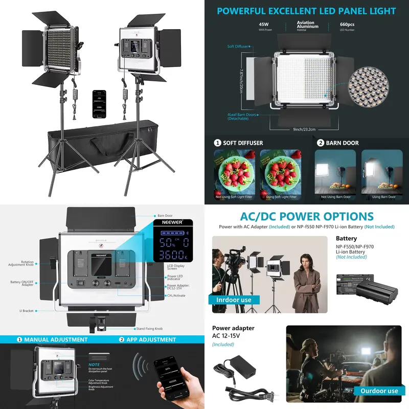 Photography Lighting Kit Neewer - 写真撮影用ビデオ照明キット 3200K-5600K CRI 97+ NEEWER 2個セット