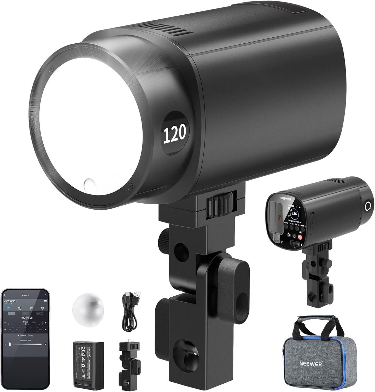 Portable Strobe Monolight - NEEWER Q120 120Ws 2.4G TTL屋外ストロボフラッシュ、Godox対応、1/8000秒HSSポータブルスタジオモノライト（モデリングライト付き）/3000mAh