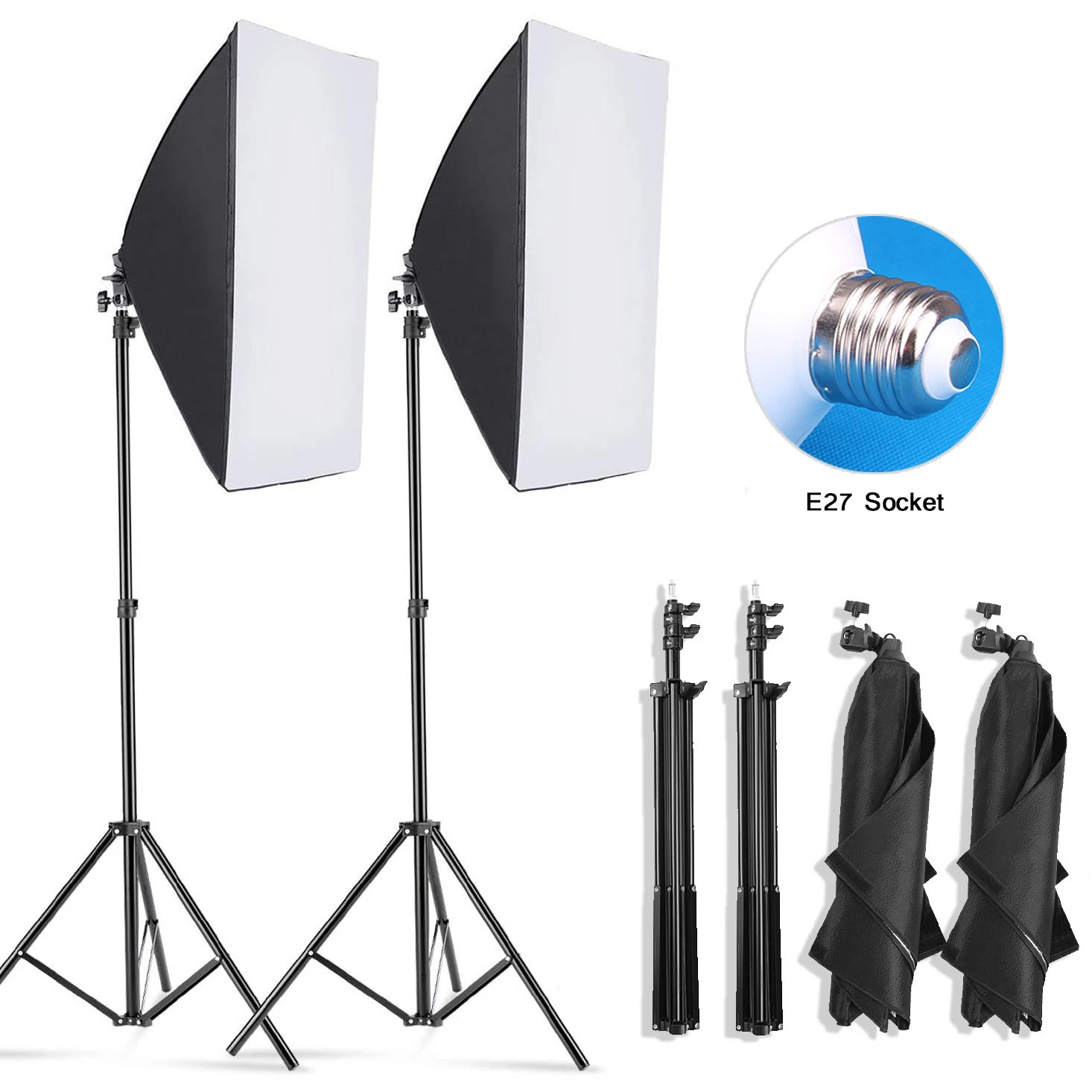 Photography Lighting Diffuser - プロ写真撮影用ソフトボックス照明、三脚付きソフトボックス、E27写真用電球連続照明システム（写真スタジオ用）