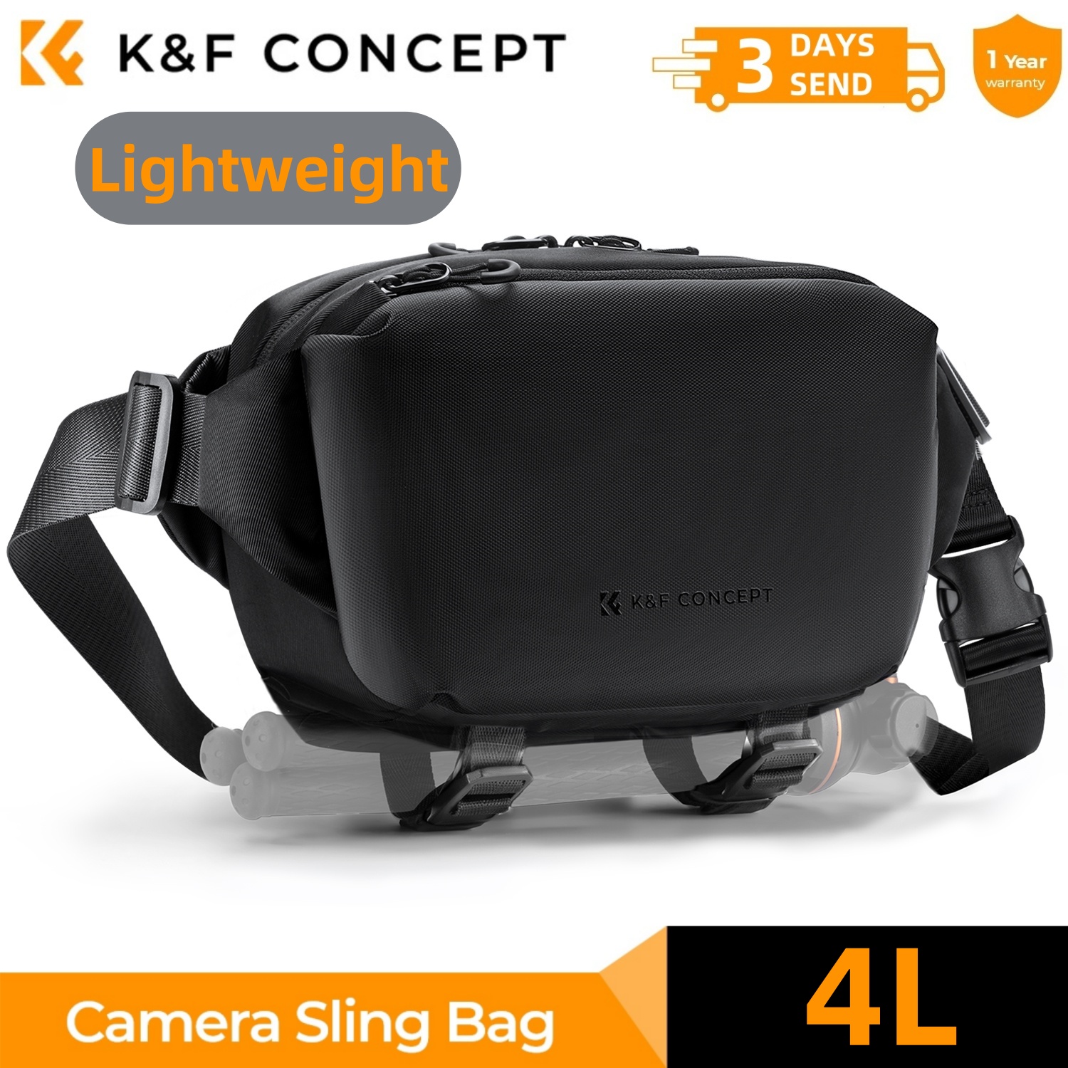Photography Lighting Bag - K&F CONCEPT 4L カメラスリングバッグ軽量旅行写真ショルダーバッグキヤノンソニー DSLR 一眼レフカメラケース三脚ホルダー用
