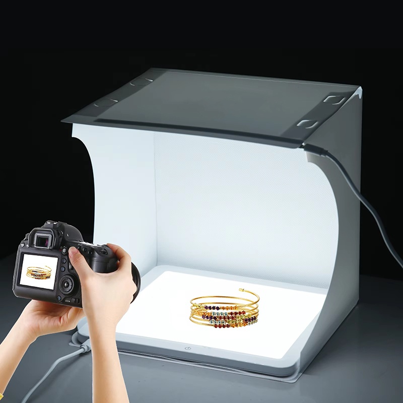 Photography Lighting Tool - 20cmポータブルフォトボックス写真撮影用折りたたみ式LEDライトルームフォトスタジオライトテントソフトボックス、6色背景付き、デジタル一眼レフカメラ用