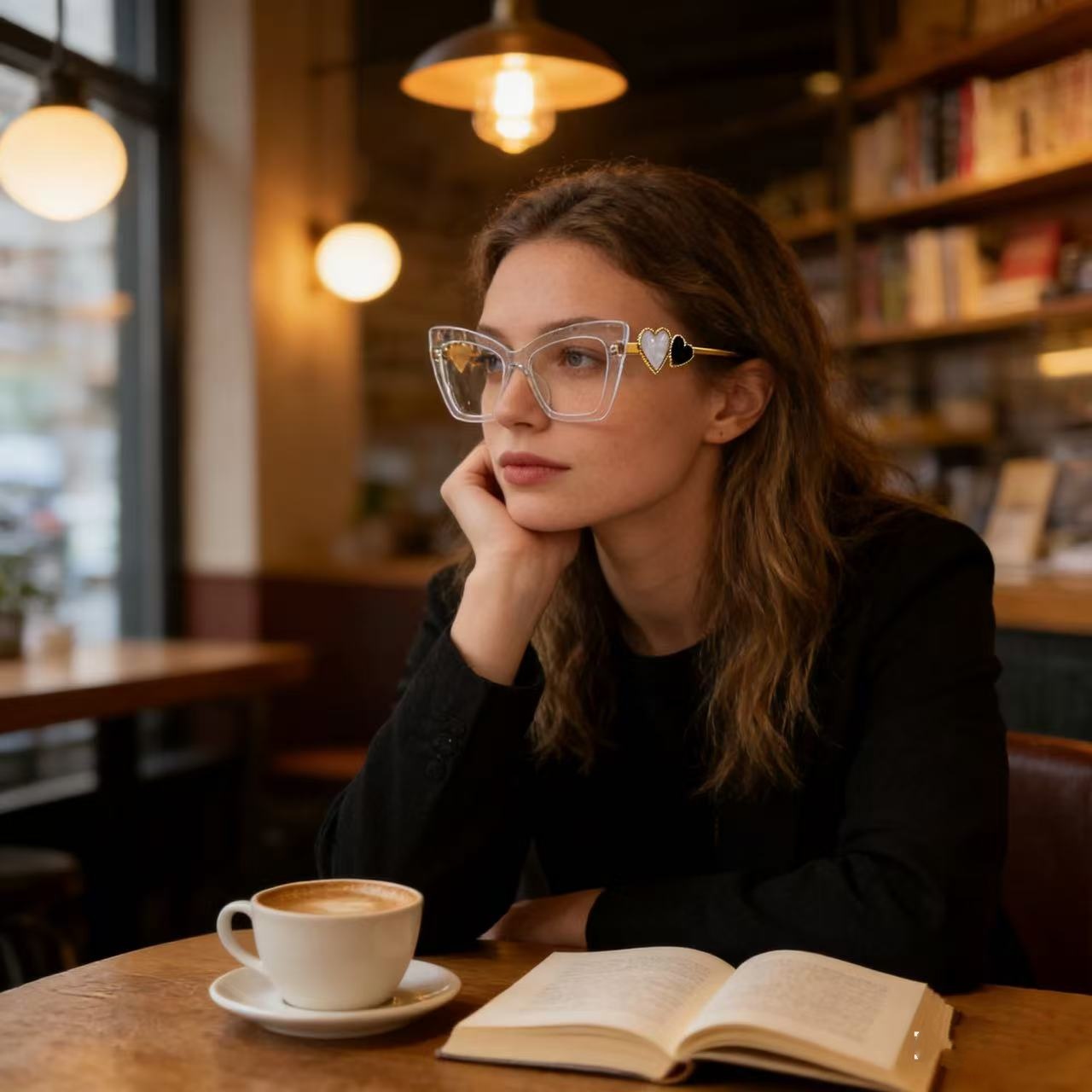 Lighting Glass Photography - 女性のためのファッションメガネ、フラットミラーキャットアイグラス、ハイエンドストリートフォトグラフィー、アンチブルーライトアイウェア