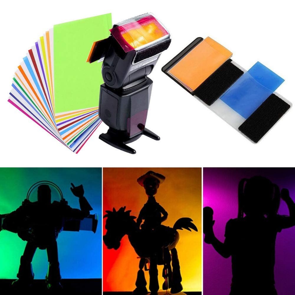 Photography Lighting Portrait - 12色カメラフラッシュジェル照明フィルターキット、ユニバーサルベルクロバンドホルダー付き、スピードライトポートレートスタジオDIY写真撮影用