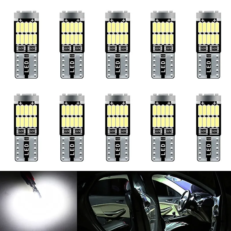 Interior Photography Lighting - LED canbus車の電球,10個,T10 w5w 194 501,エラーのない電球,白色光,4014