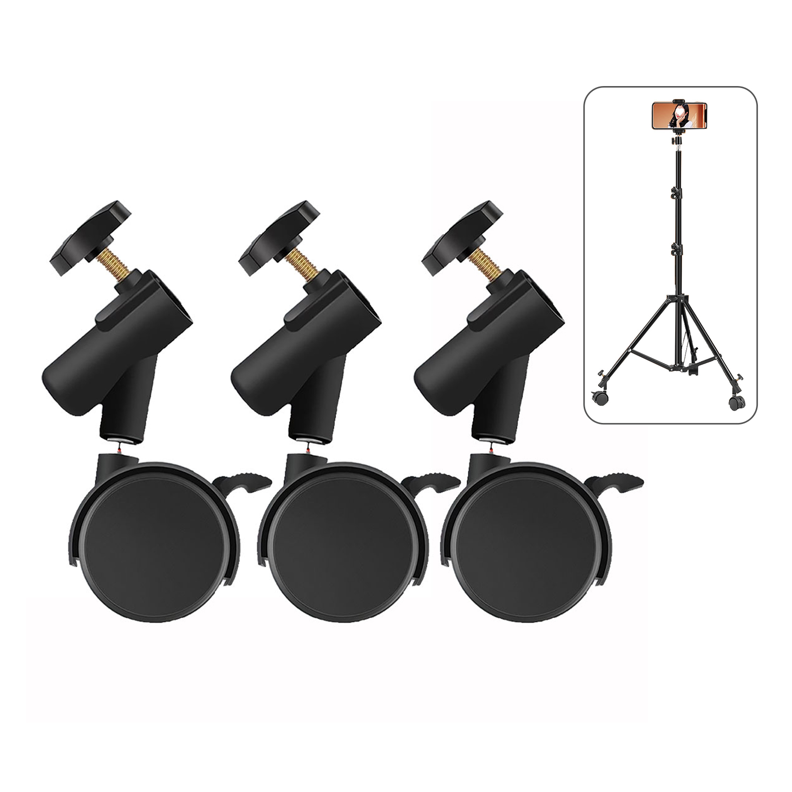 Photography Lighting Tool - 3個/セット フレキシブルキャスターホイール 直径16mmの取り付け穴付き 写真撮影用ライトスタンド三脚ホイール用