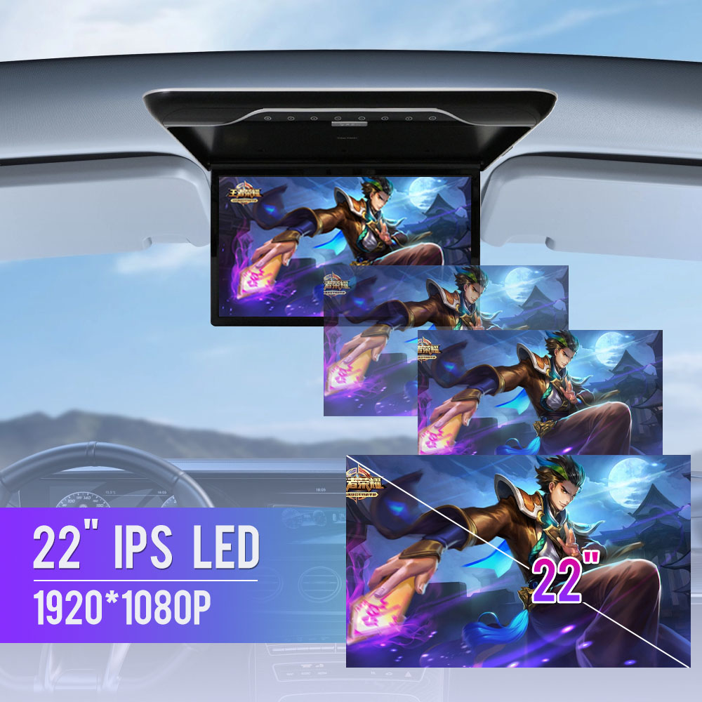 Photography Lighting Styles - 22インチ車載ルーフモニター 1080Pフリップスクリーン トップマルチメディアビデオ 天井ルーフマウントディスプレイ 16色アンビエントライト HDMI
