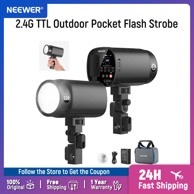 Portable Strobe Monolight - NEEWER 120Ws 2.4G TTL屋外ストロボフラッシュ、Godox対応、1/8000秒HSSポータブルスタジオモノライト（モデリングライト付き）