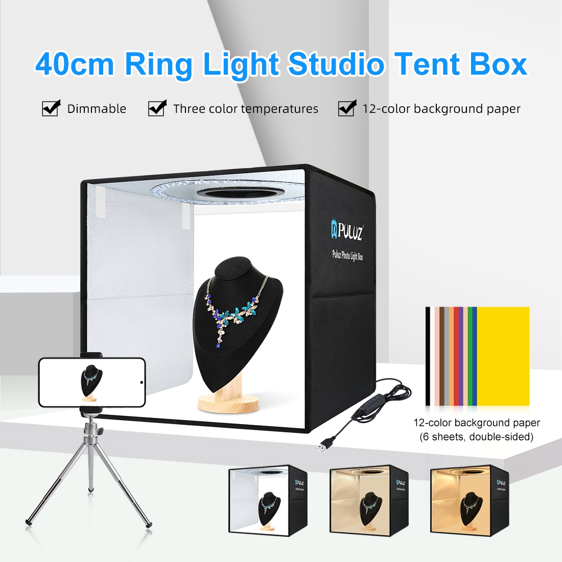 PULUZ 40cm折りたたみ式ポータブルリングライトUSB - Photography Lighting Styles のレビューと価格