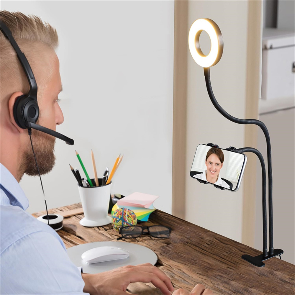 自撮りリングライト付きユニバーサルフレキシブル携帯電話ホルダ - Photography Lighting Tool のレビューと価格