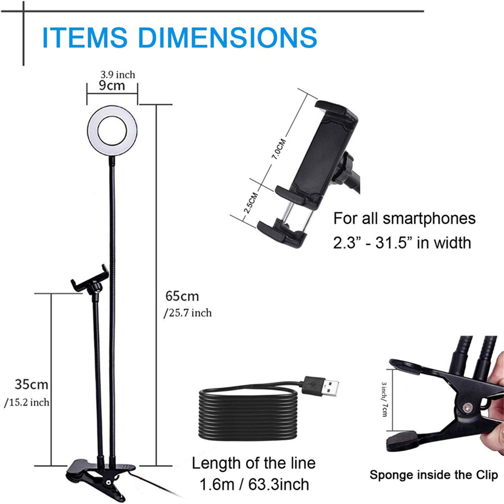 自撮りリングライト付きユニバーサルフレキシブル携帯電話ホルダ - Photography Lighting Tool のレビューと価格