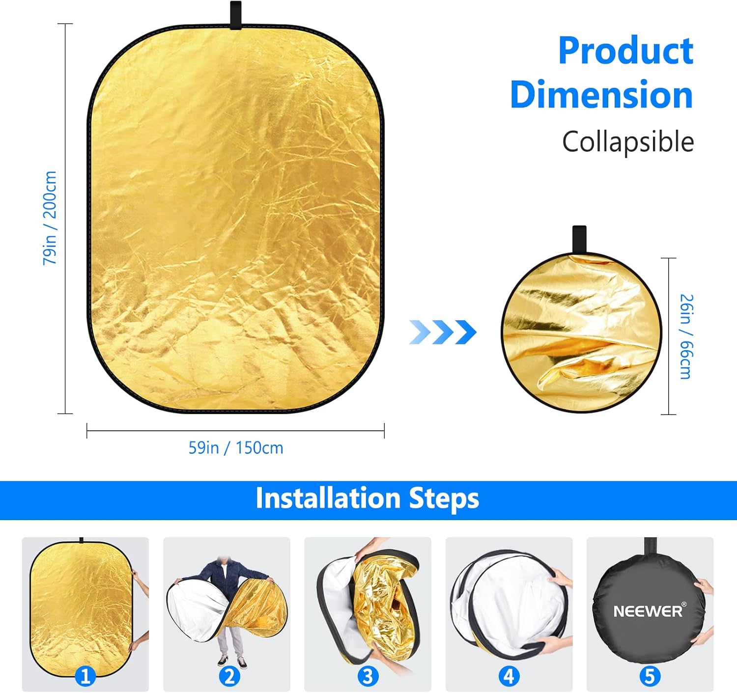 写真撮影用ライトリフレクター 59x79インチ（150x20 - Reflector Disc Silver のレビューと価格