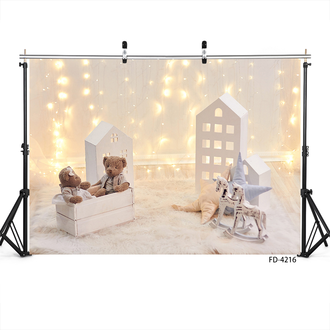 クリスマスライトの文字列のおもちゃクマの馬家撮影の背景の赤ち - Photography Lighting Portrait のレビューと価格