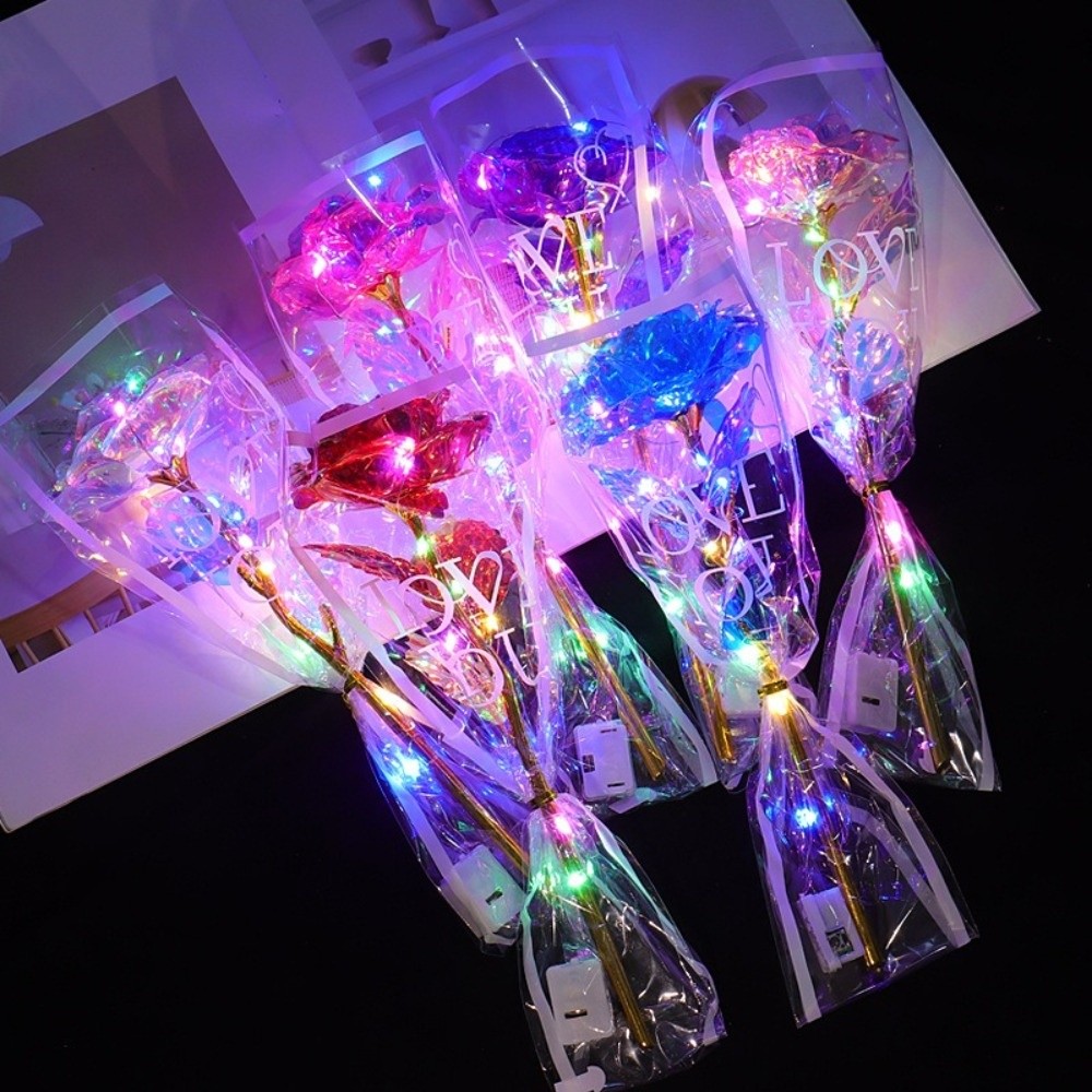 輝く金箔のバラの花 カラフルなLEDライト付き 模造バラの花 - Photography Lighting Simulation のレビューと価格