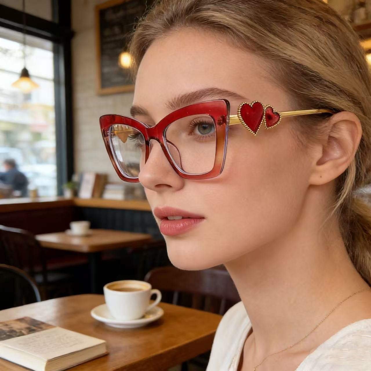女性のためのファッションメガネ、フラットミラーキャットアイグ - Lighting Glass Photography のレビューと価格