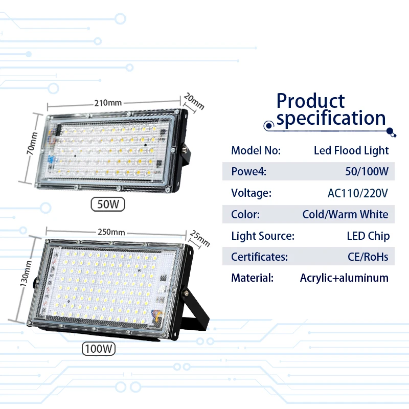 IP65防水LEDフラッドライト,屋外反射板,50W,ピース - Photography Lighting Uk のレビューと価格