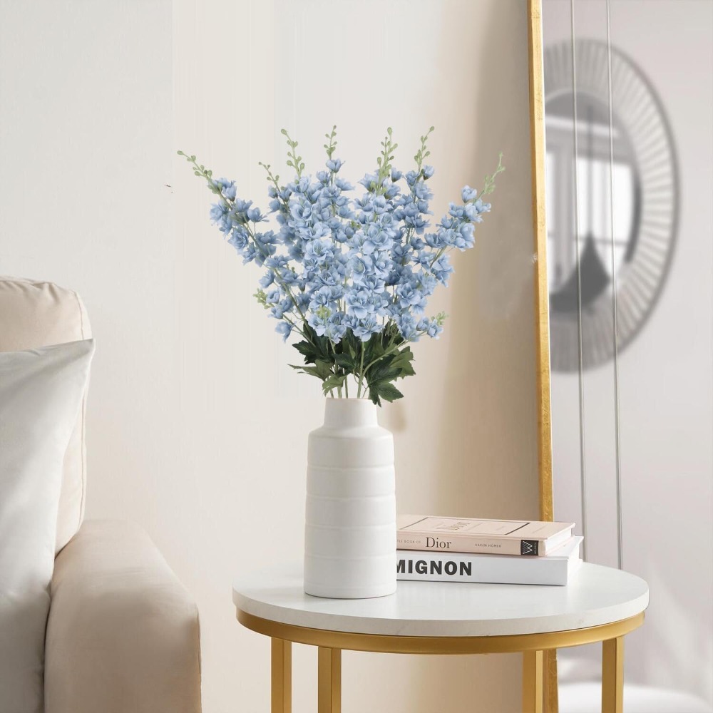6個入り、花瓶なし、柔らかな水色の人工ダリアの茎、緑の葉が付 - Photography Lighting Simulation のレビューと価格